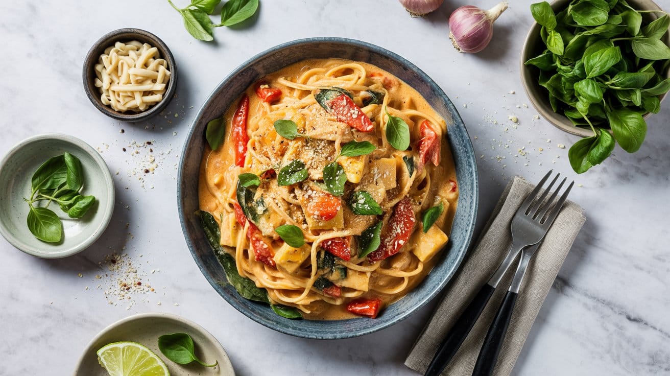 Vegetable red curry pasta italian tha thn