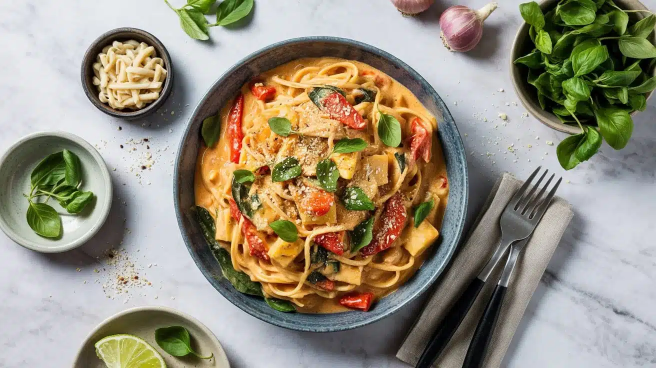 Vegetable red curry pasta italian tha thn