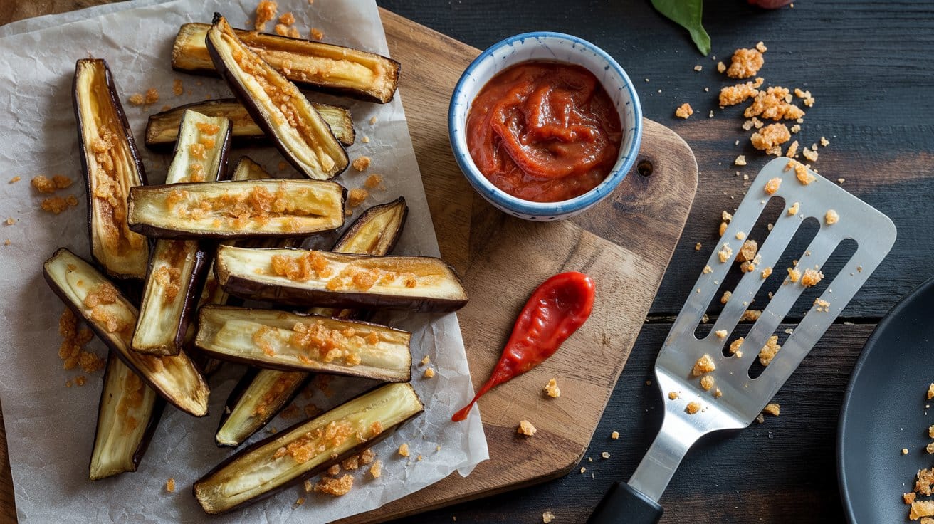 Crispy air fryer eggplant fries with sq