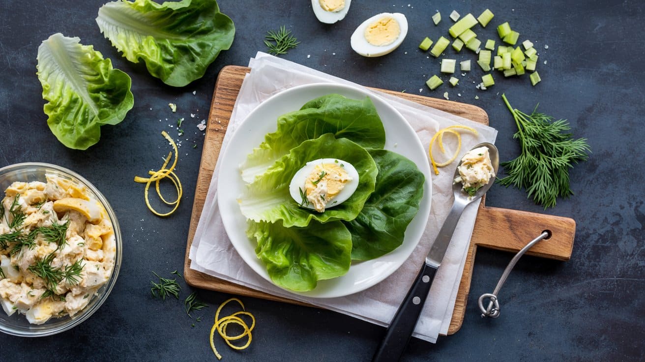 Egg salad lettuce wraps a fresh top d