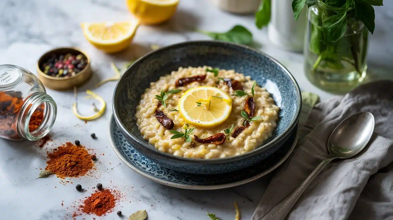 Fragrant vegan risotto with lemon zes