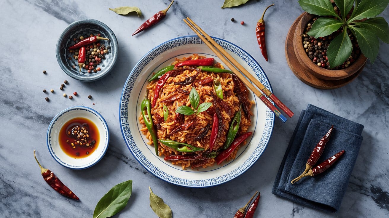 Szechuan spicy rice with aromatic pep qwemn
