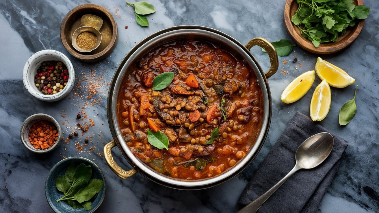 Two lentil curry combining red and gr