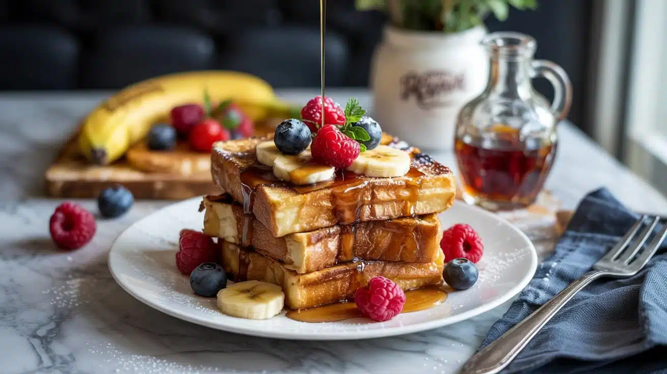 Vegan french toast stacks with fresh q