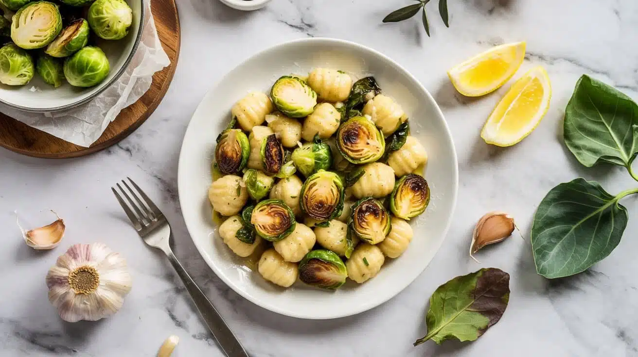 Vegan gnocchi with lemon garlic bruss 5i 6vv w