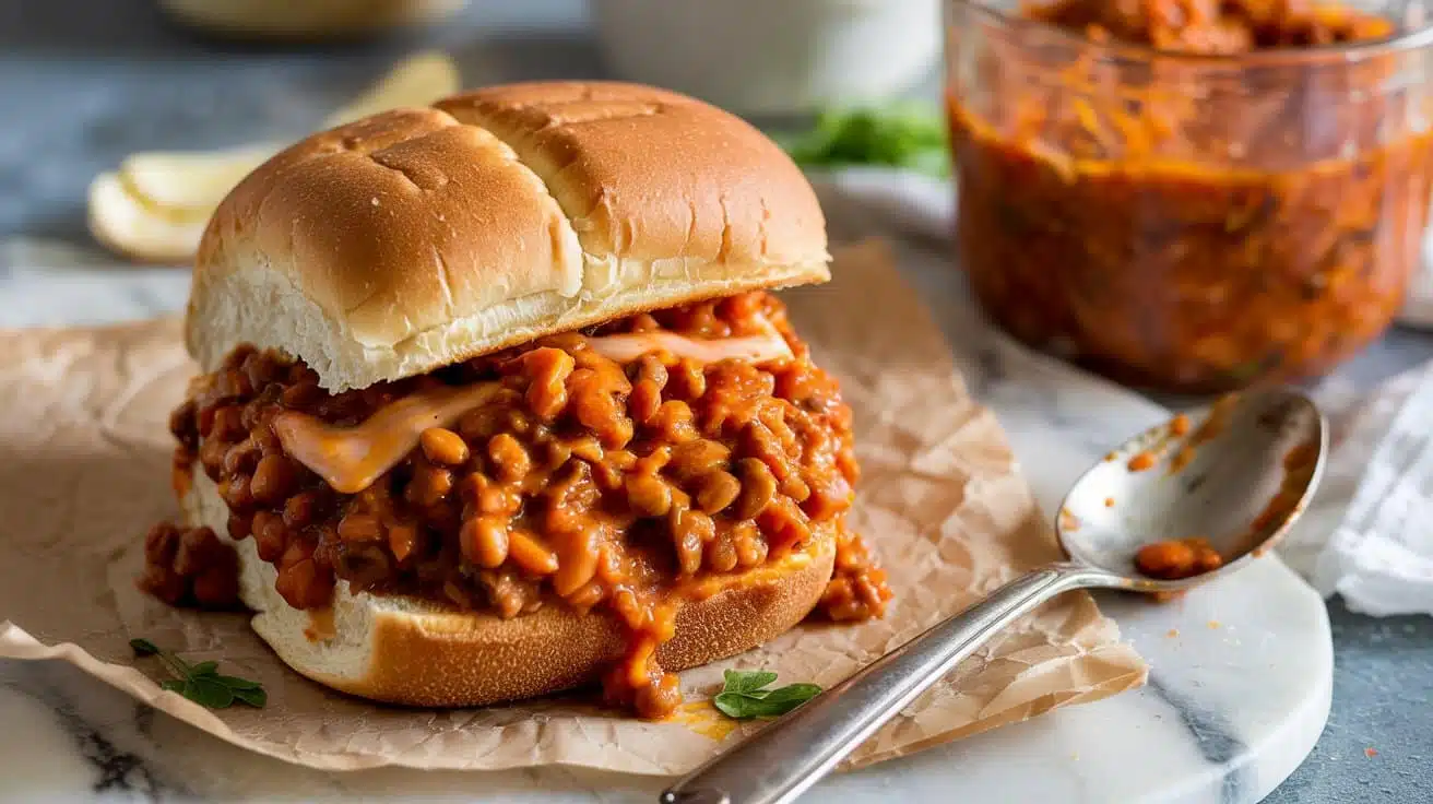 Vegan sloppy joes with lentils in tan