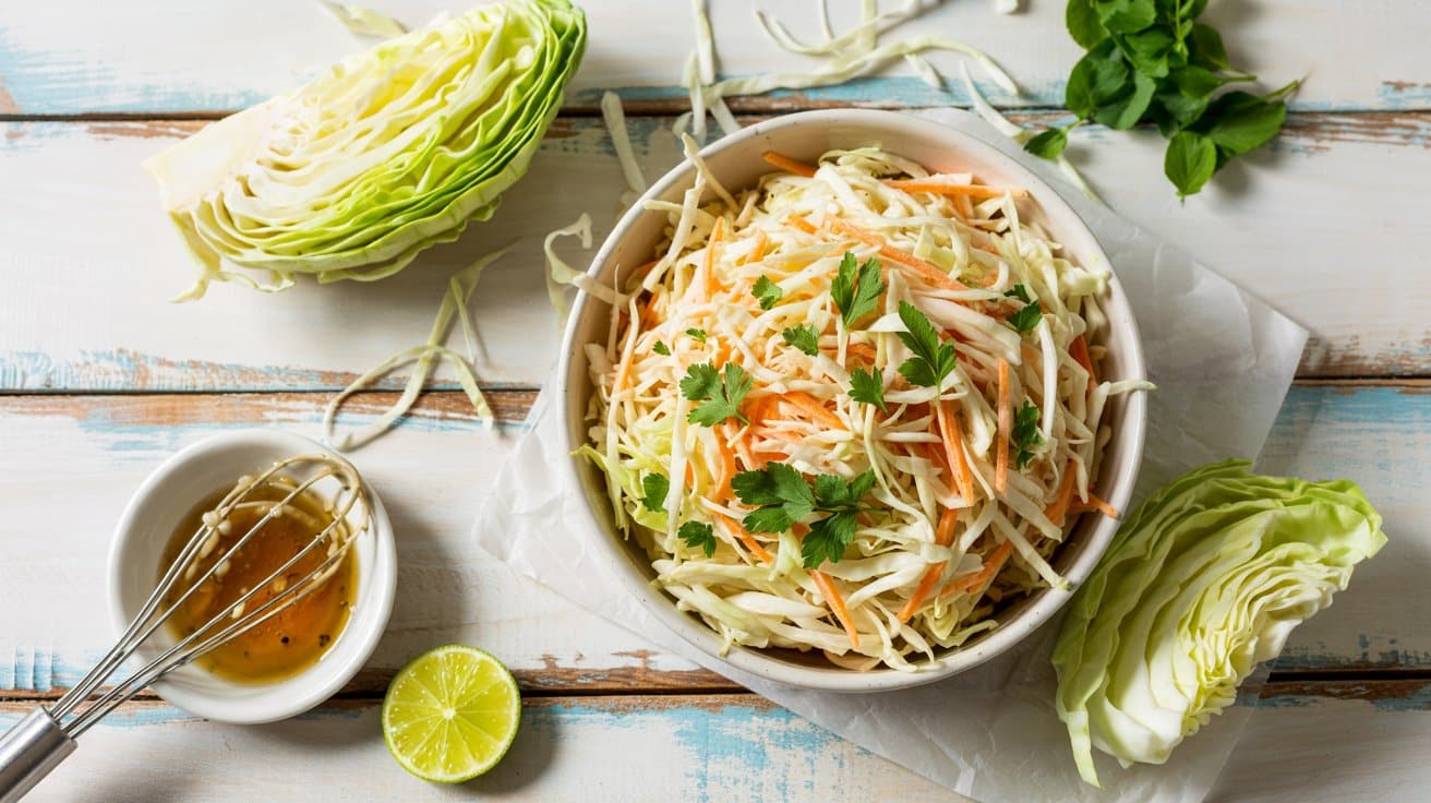 Zesty cabbage slaw a bright overhead qjas