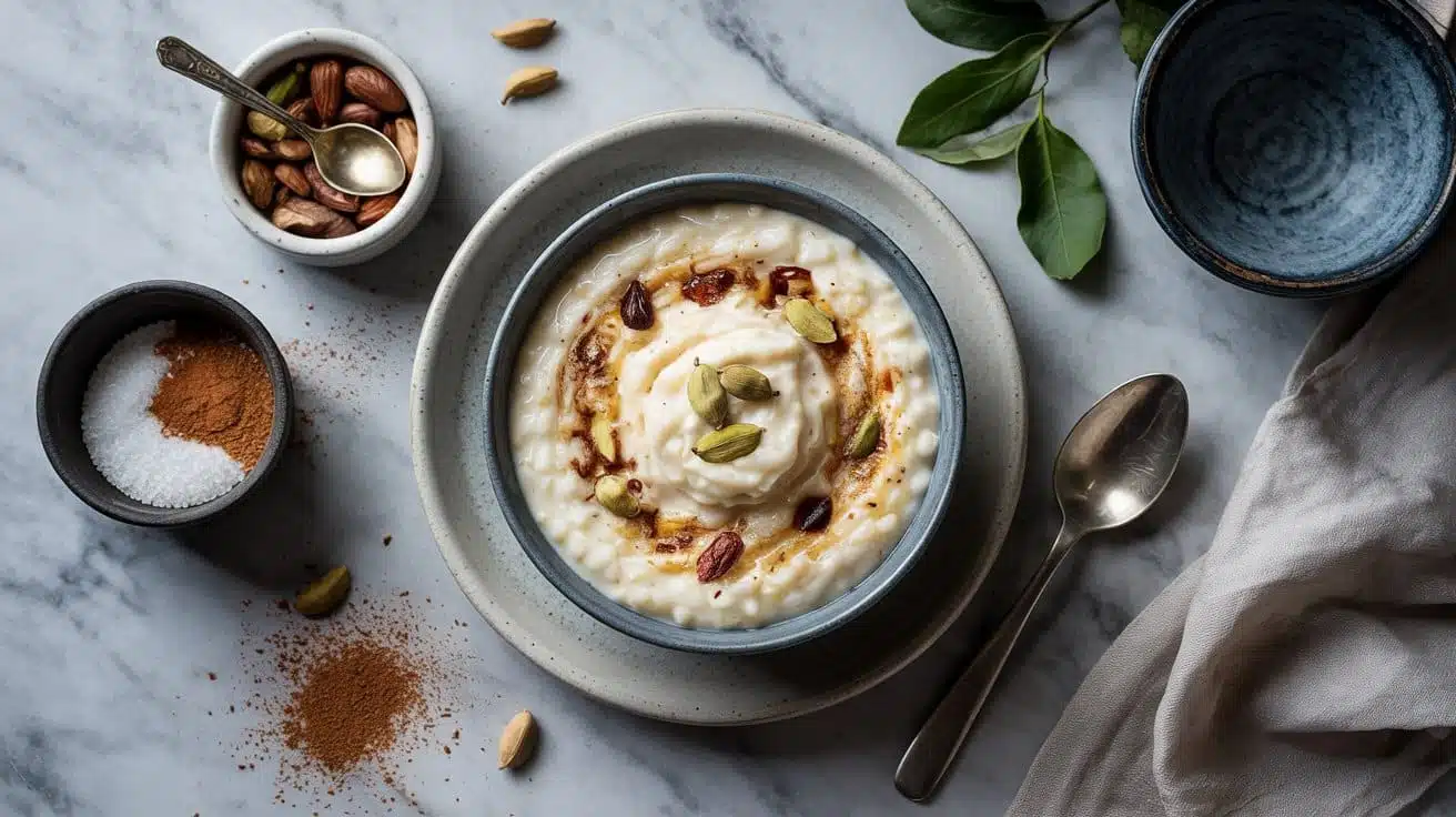 Cardamom scented rice pudding with ar lfqaqckxq oyfug