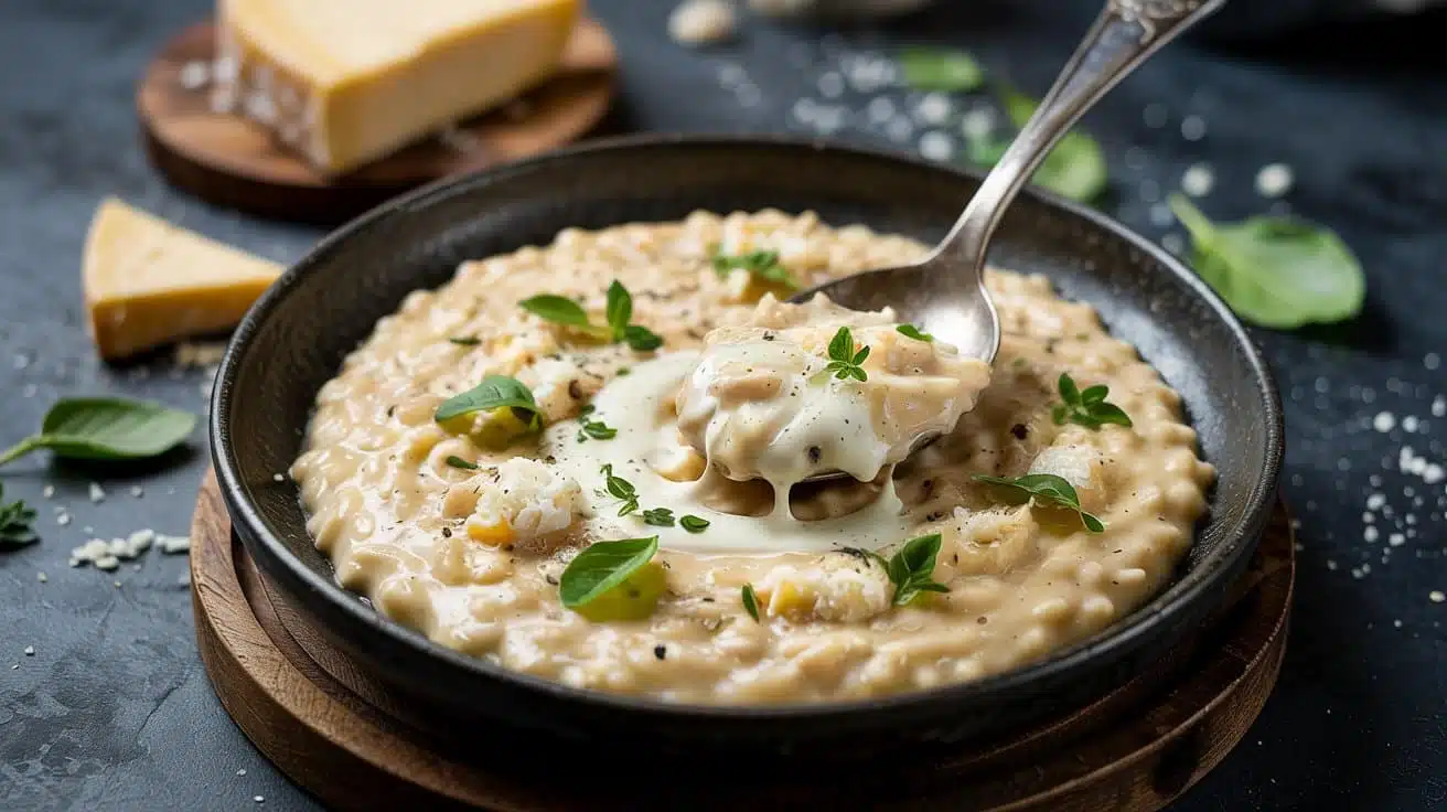 Creamy vegan risotto crafted with dai mjuw