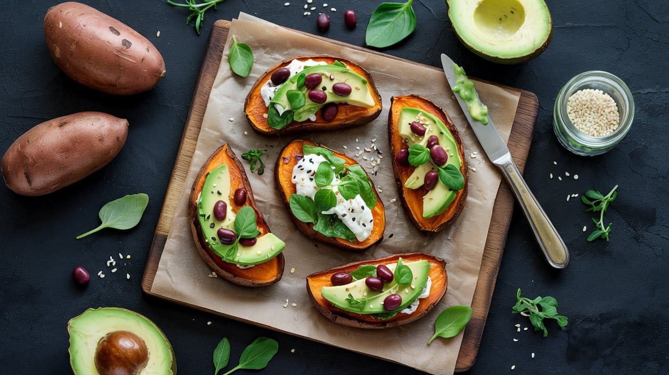 Crunchy sweet potato toasts with topp hiiq