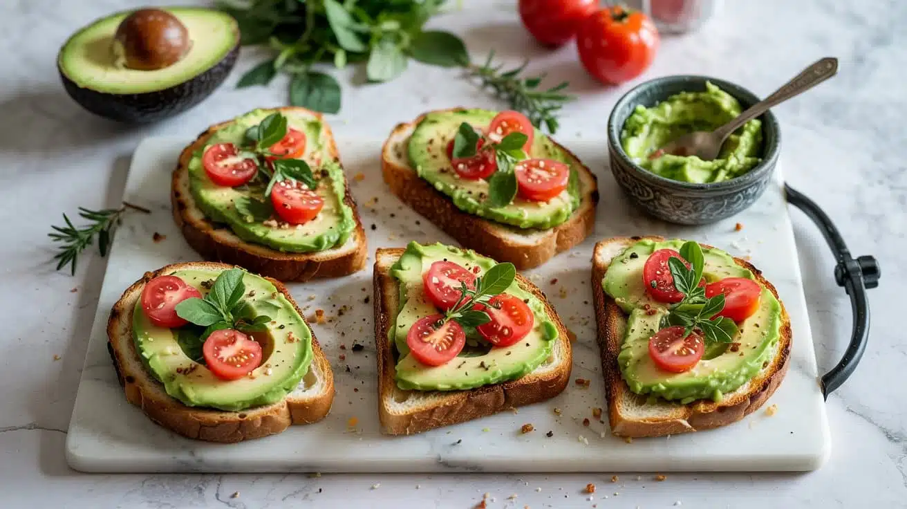 Smashed avocado toast board place a l eh