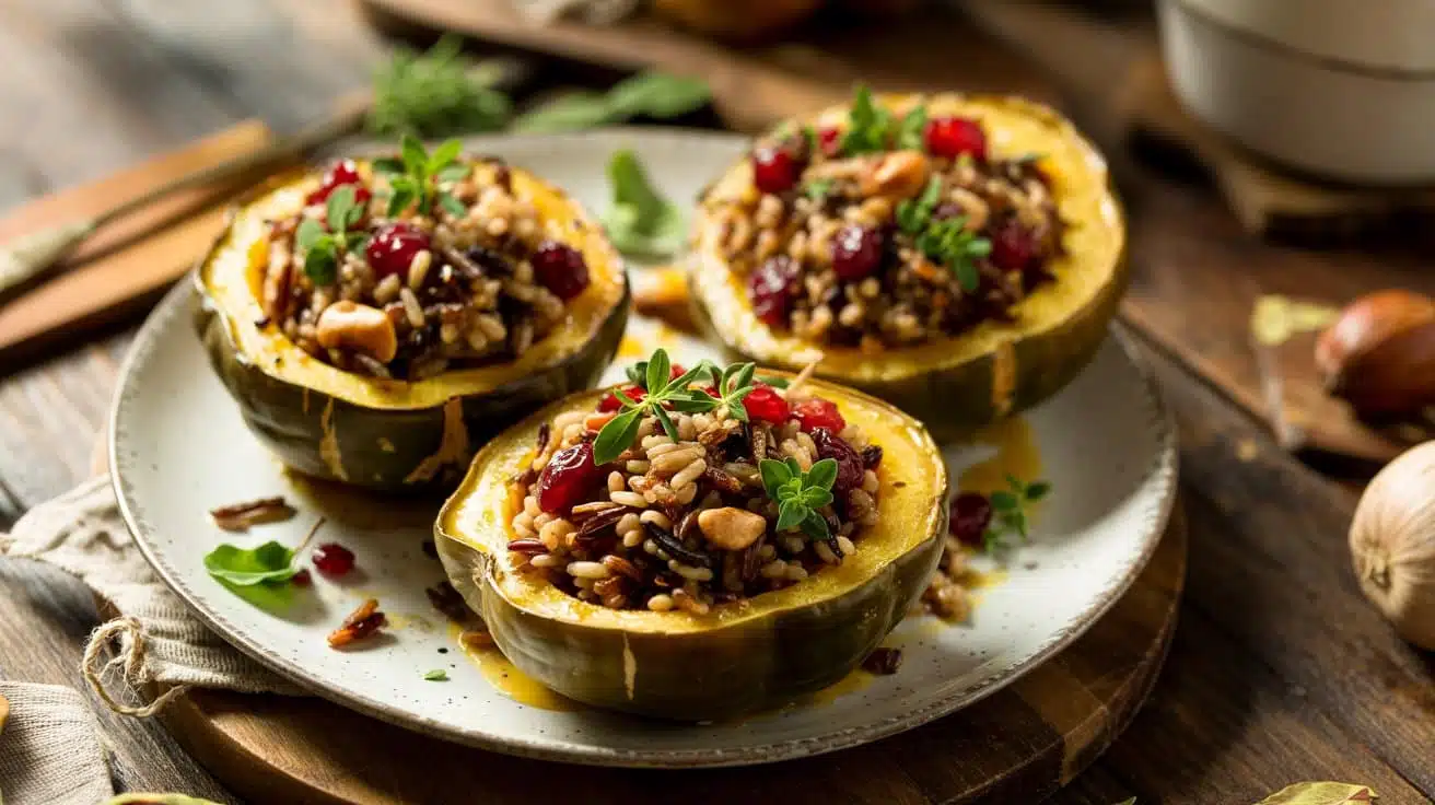 Stuffed acorn squash filled with wild