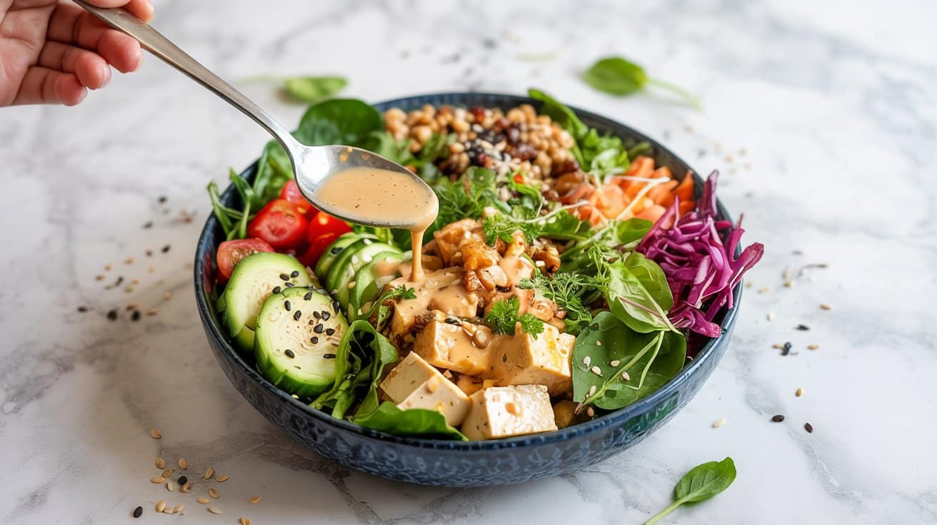 Tofu buddha bowl a colorful bowl fill