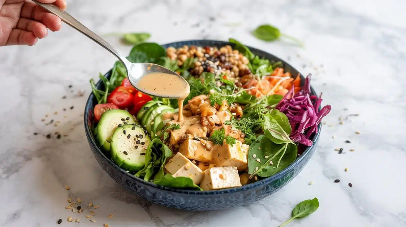 Tofu buddha bowl a colorful bowl fill