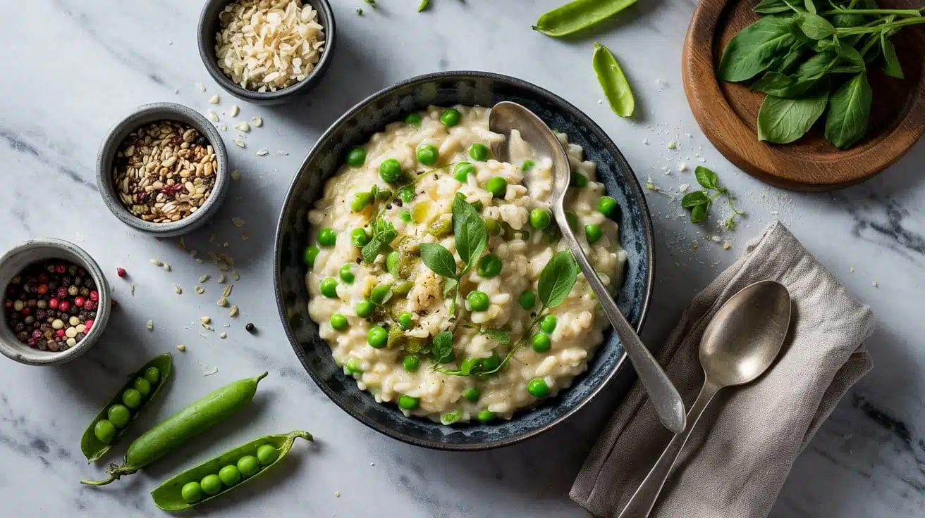 Vegan risotto with peas