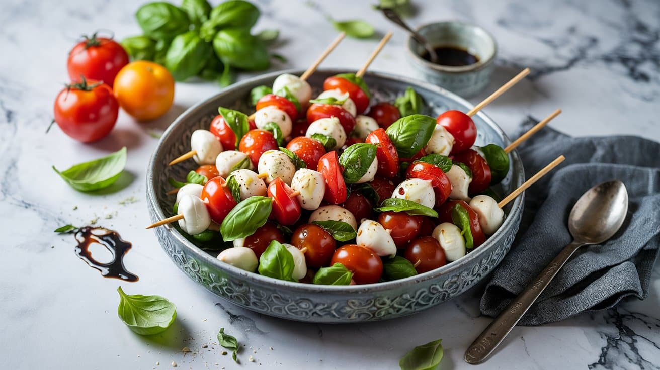 Caprese salad skewers position a styl