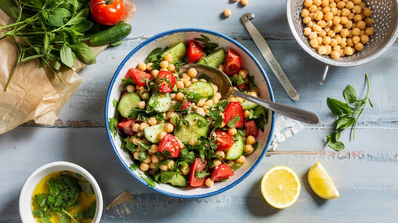 Chickpea salad a colorful overhead bo qdnaxq