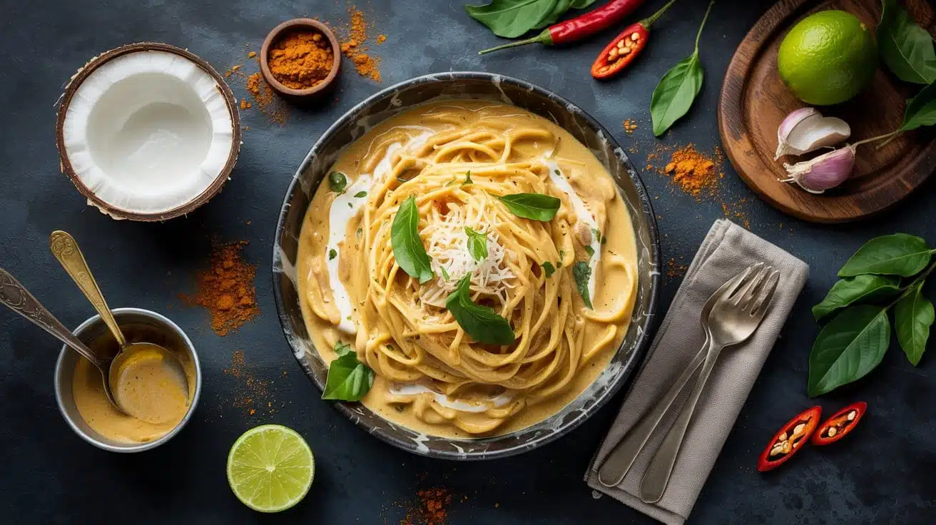Coconut curry pasta combining cream