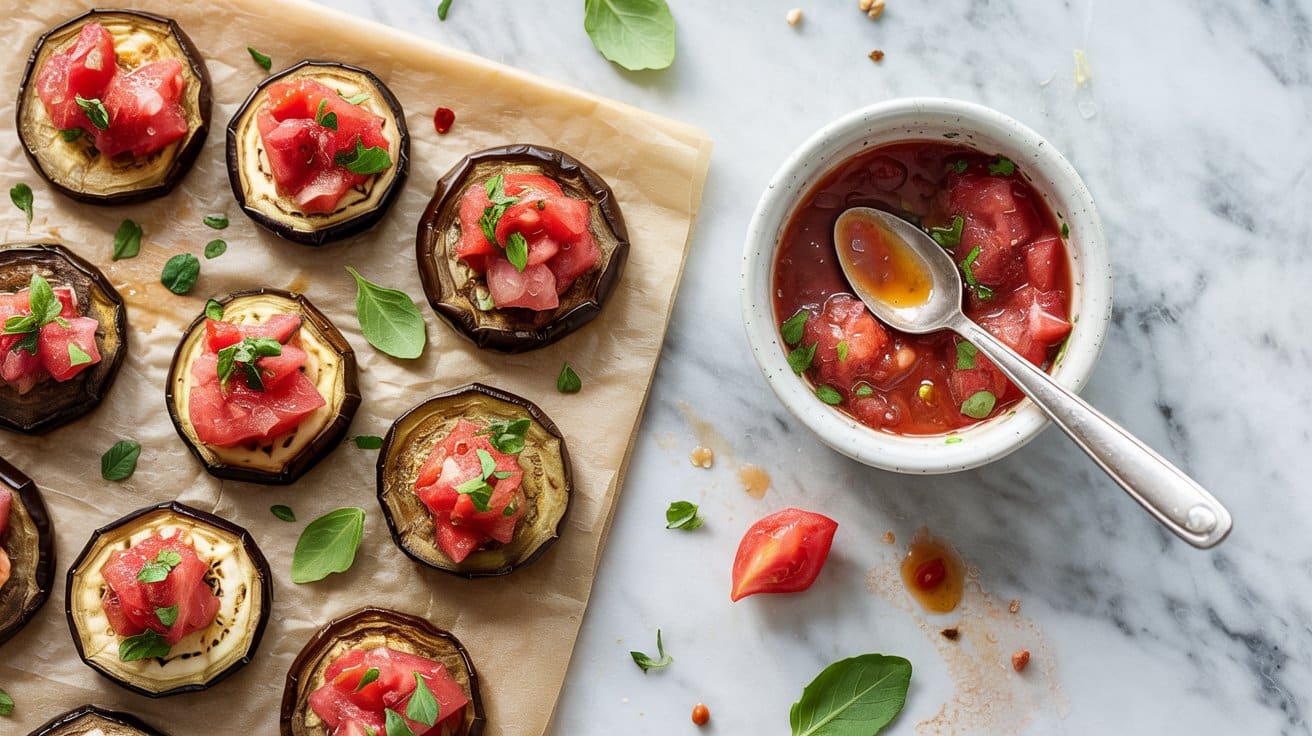 Eggplant bites with tomato salsa