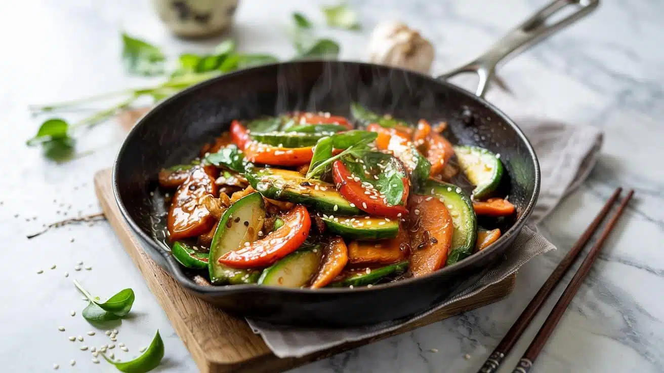 Ginger sesame stir fry skillet with v