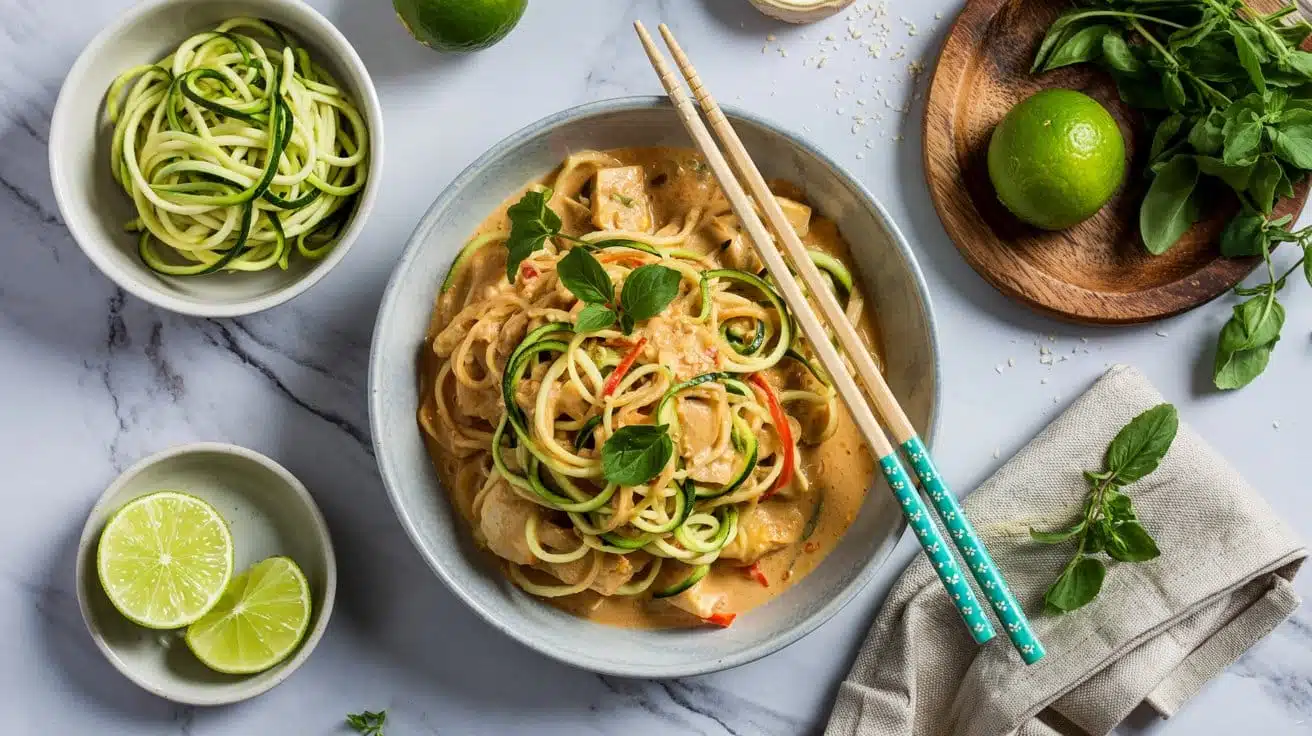 Healthy zucchini noodles with thai cu