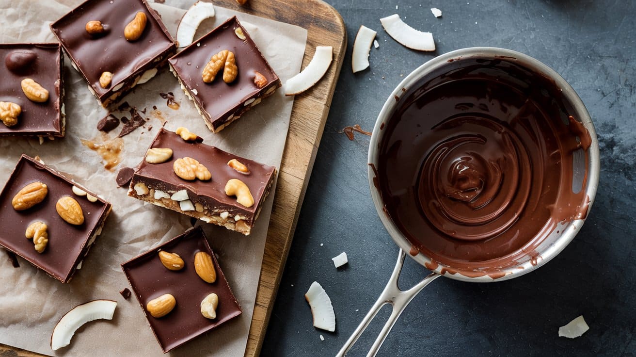 Nutty choco coconut bars a rustic top