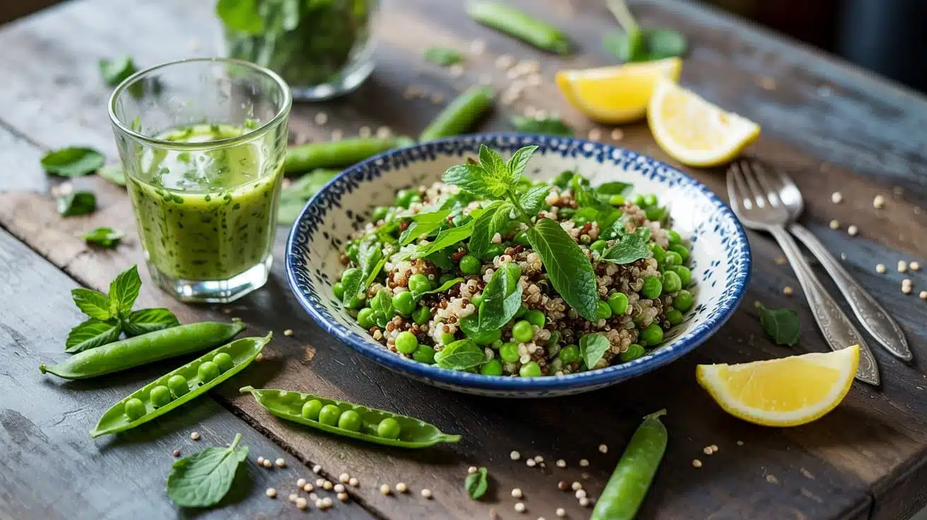 Pea and quinoa salad with mint dressi