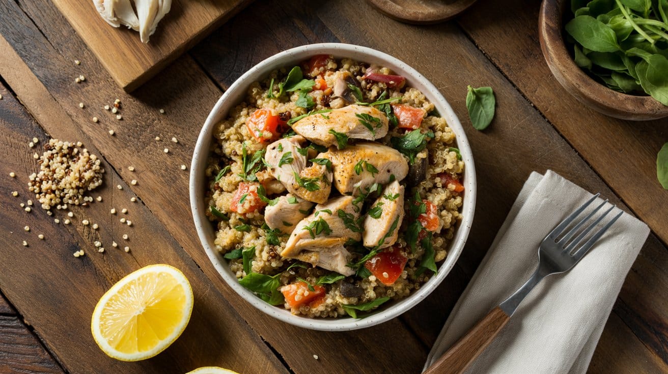 Savory quinoa chicken bowl a rustic t