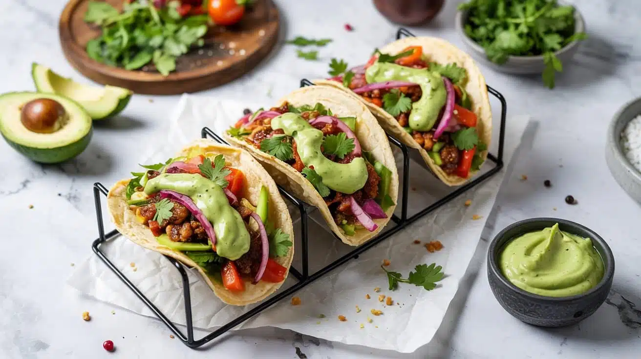 Spicy jicama tacos with creamy avocad