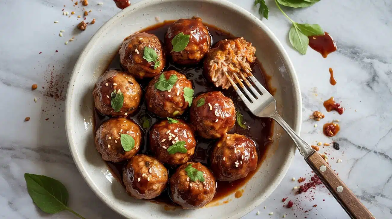 Spicy vegan bbq meatballs with glaze toc skdst
