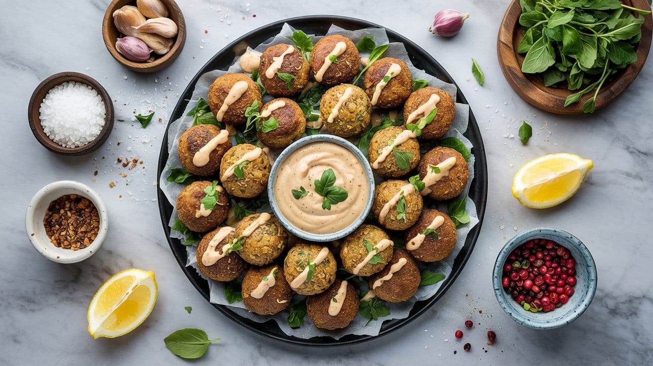 Vegan falafel with creamy tahini dres jg0d