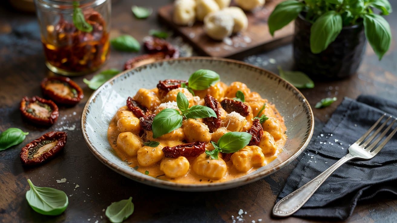 Vegan gnocchi in sun dried tomato cre d01kqz