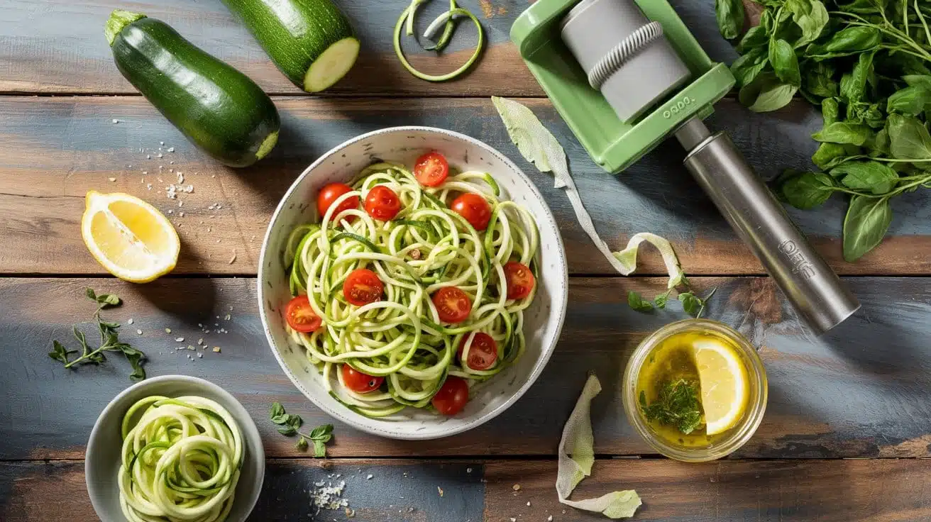 Zucchini noodle salad a crisp overhea