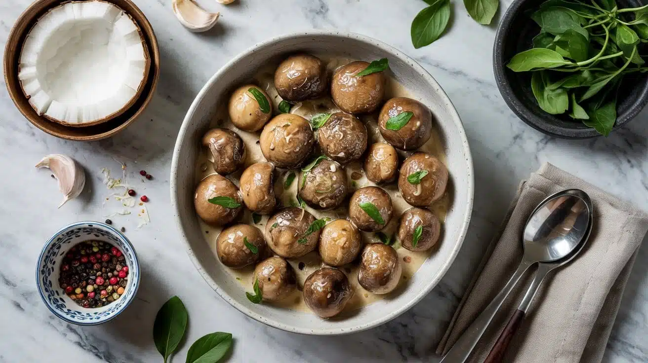 Coconut garlic mushrooms with exotic fp454a