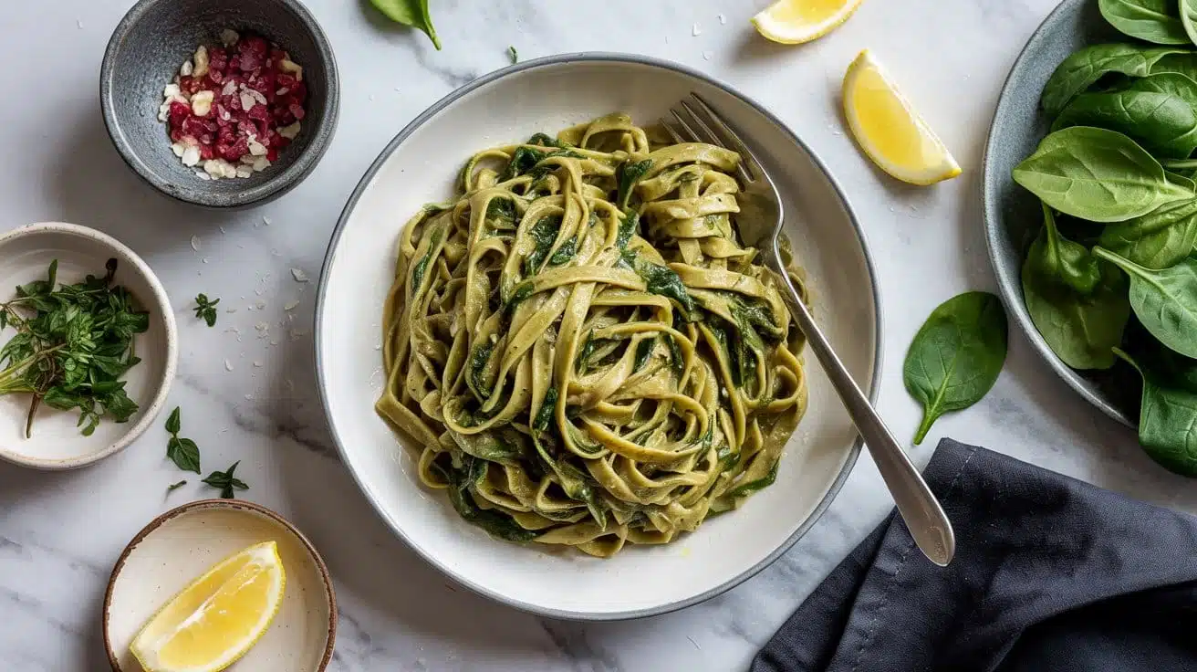 Nutrient boosted vegan spinach fettuc