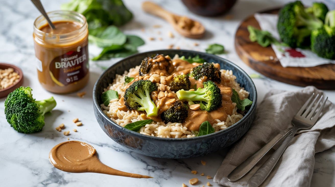 Peanut butter and broccoli rice comfo a