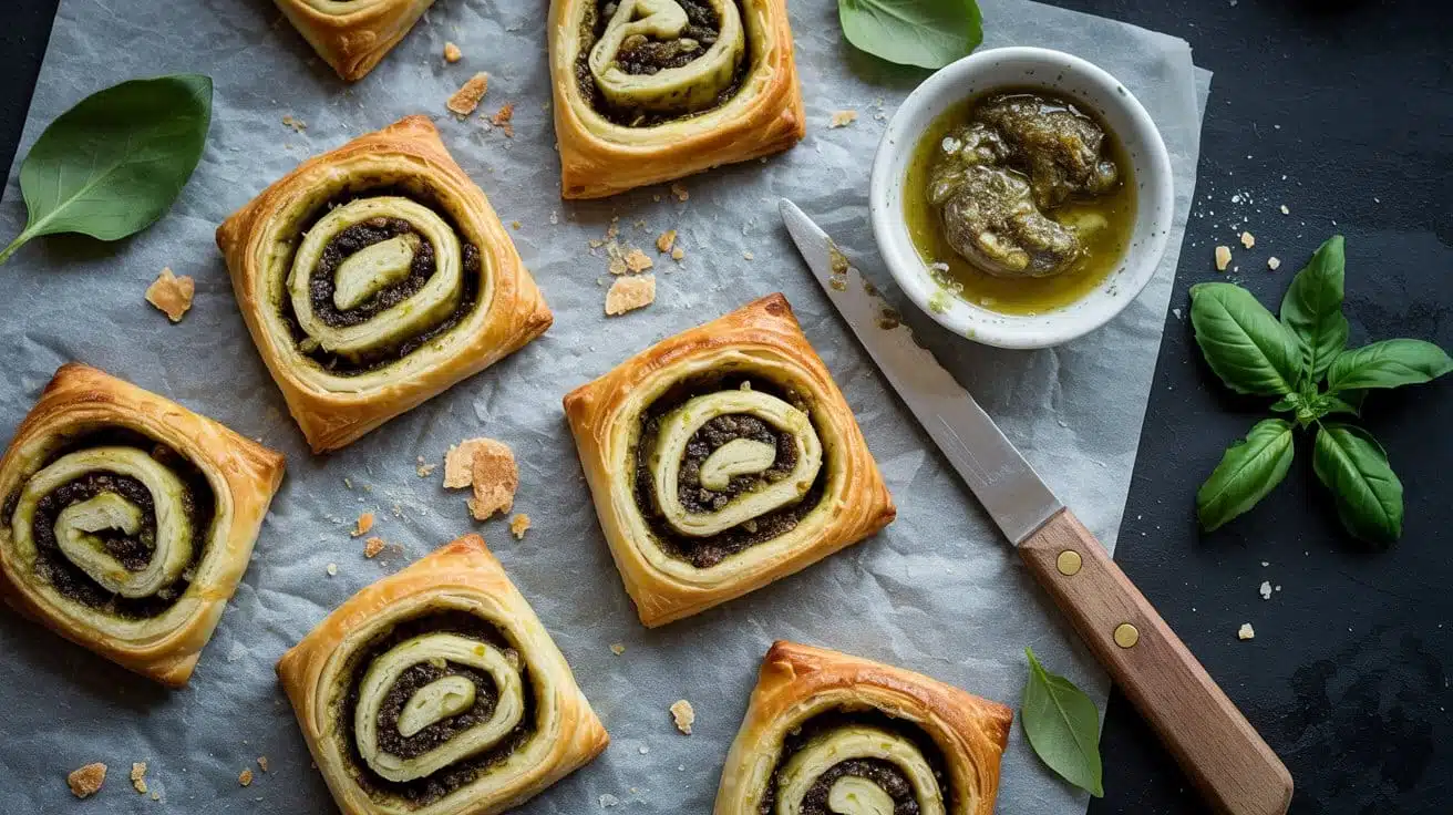 Savory vegan pesto pinwheel pastries