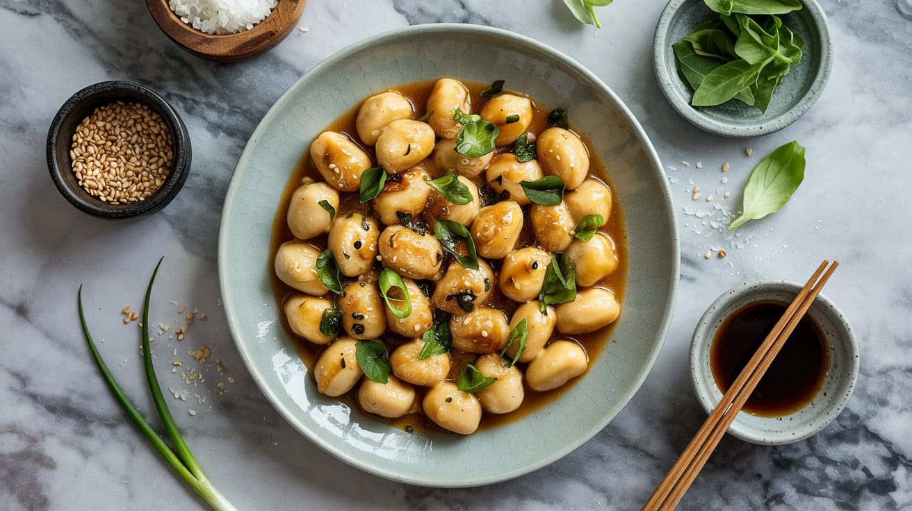 Vegan gnocchi tossed in umami miso bu