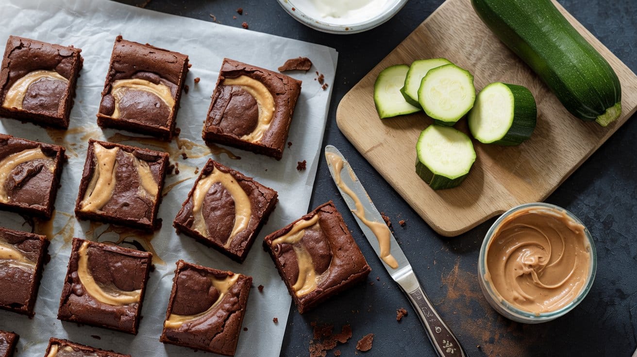 Zucchini brownies with peanut butter