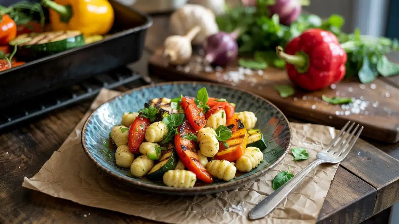 Charred vegetable vegan gnocchi with