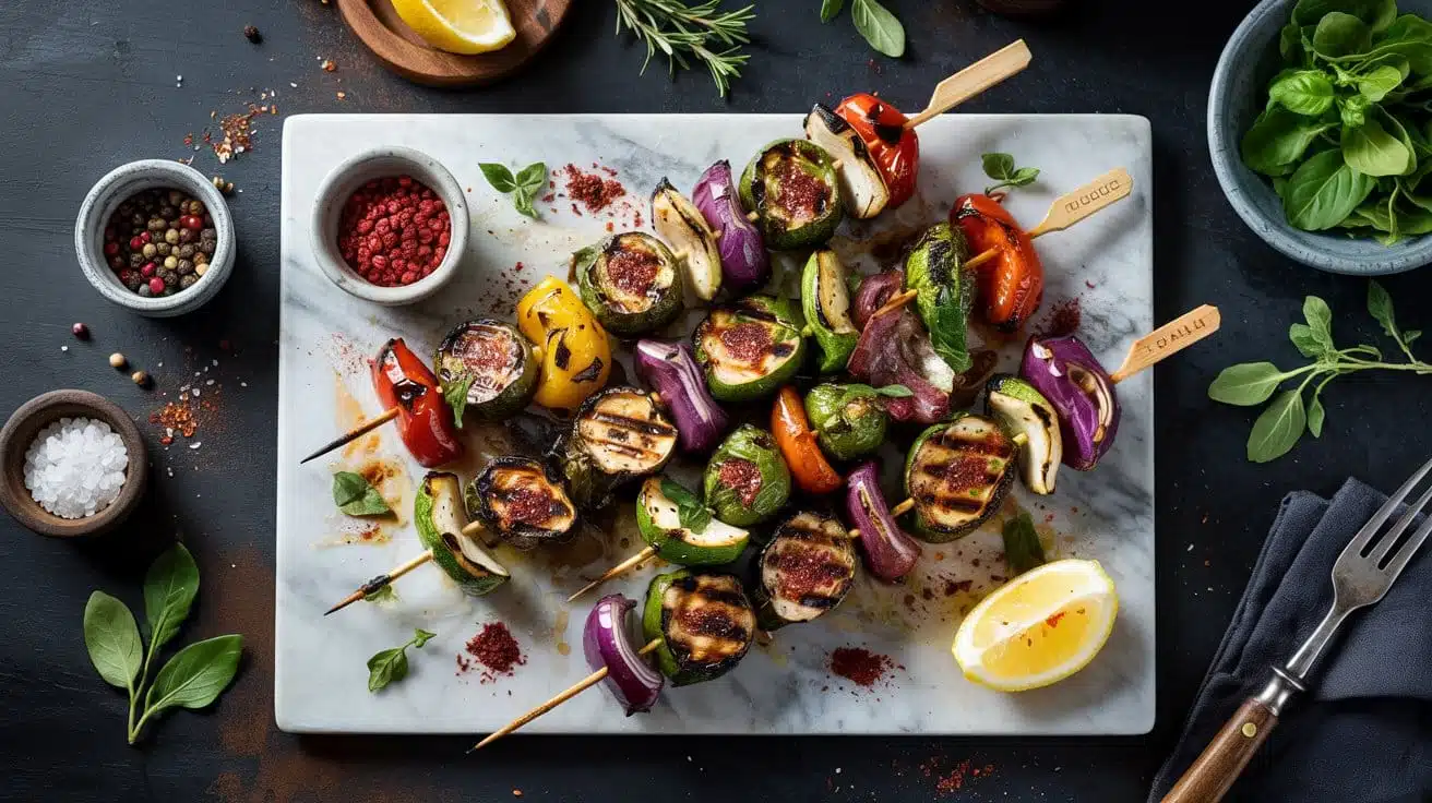 Grilled vegetable skewers seasoned wi