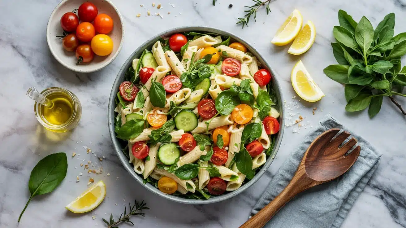 Herbed vegan pasta salad bright and r