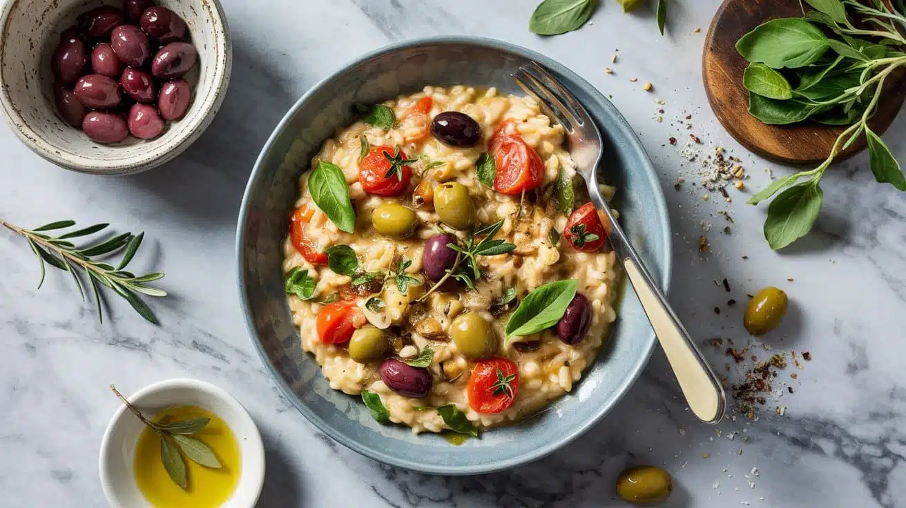 Vegan risotto with oliv kqvysvzg