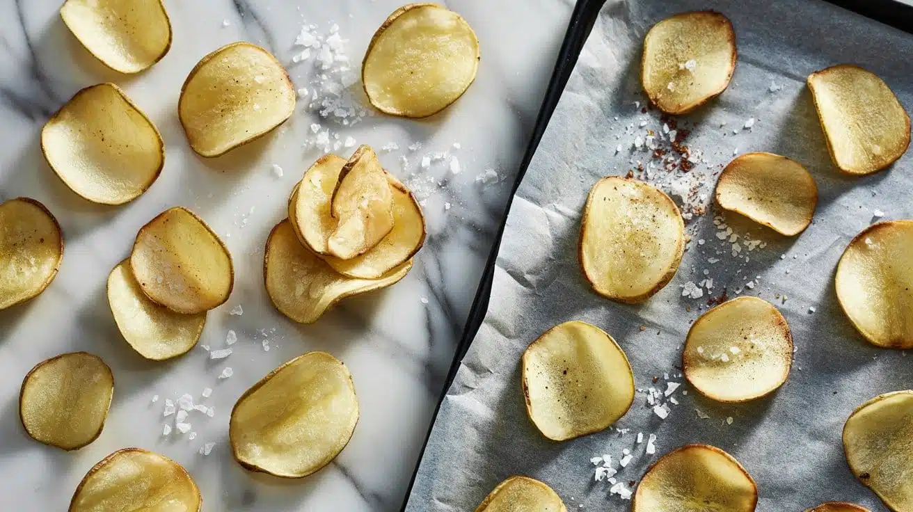 Oven baked potato chips with sea salt pkyvgnoq