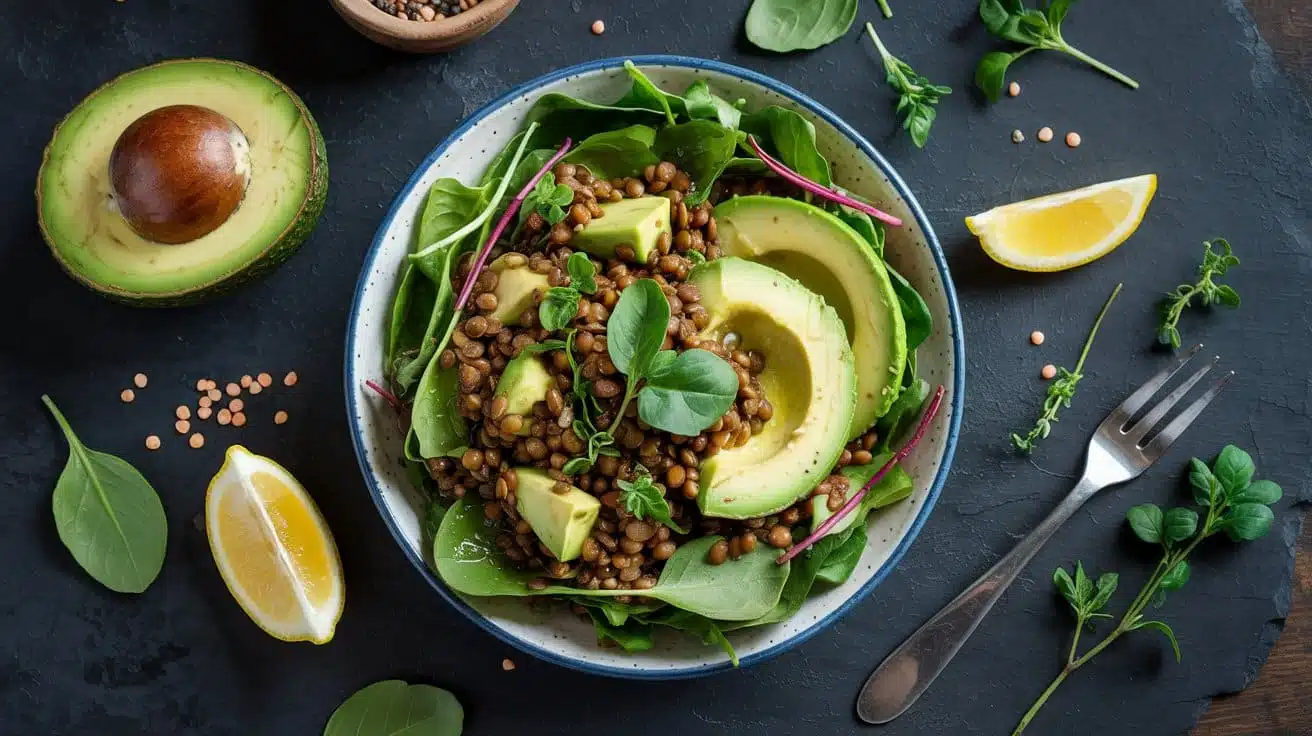 Protein packed lentil and avocado sal