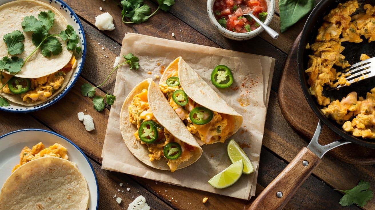 Spicy breakfast tacos with yh hu1 rndezw