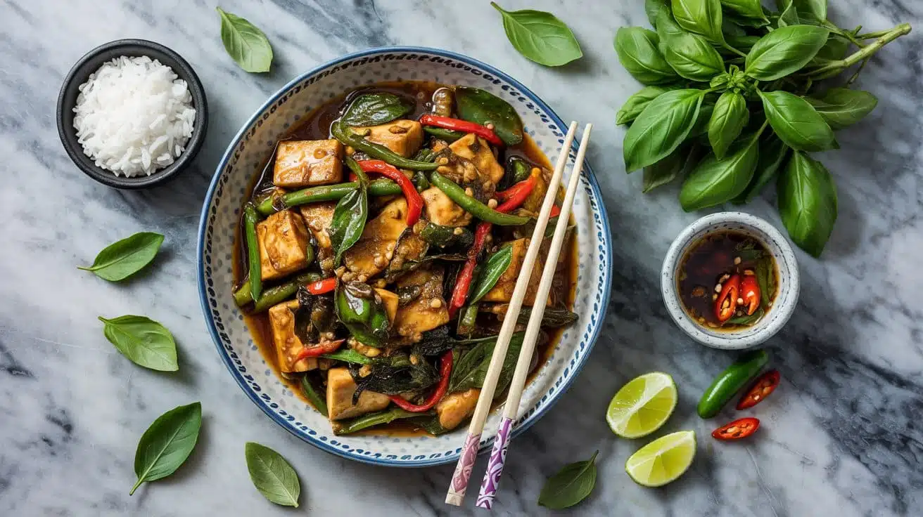 Thai basil tofu stir fry with fragran jas8hr fqj