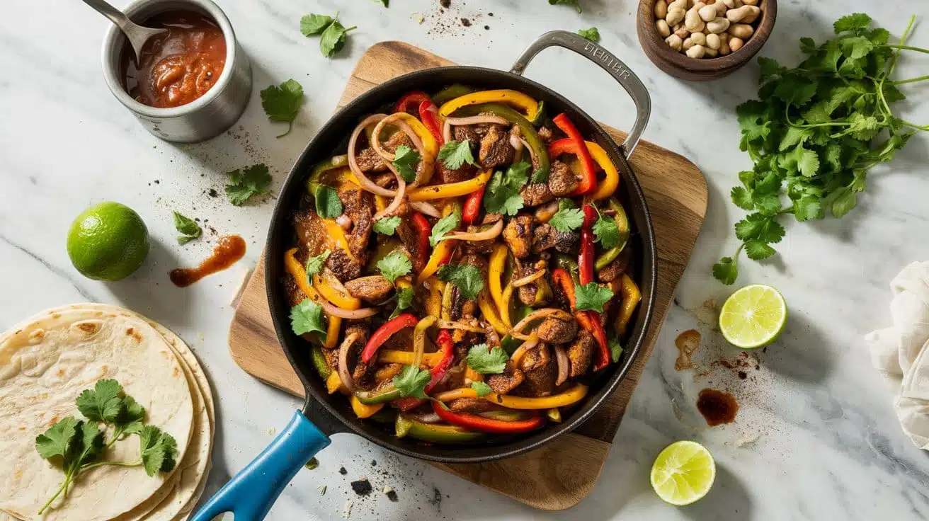 Vegan fajita skillet with bell pepper