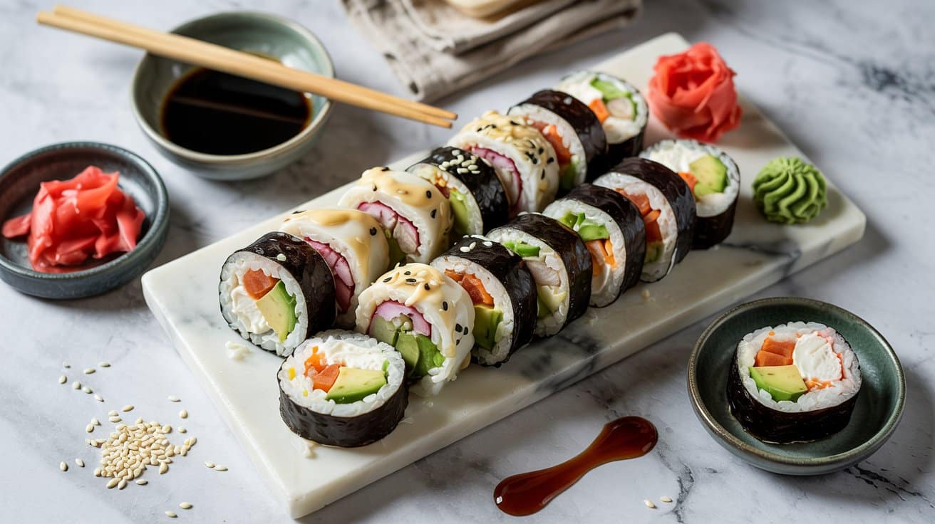 Vegan sushi rolls a stylish overhead w ebl6ga