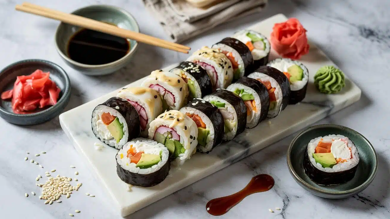 Vegan sushi rolls a stylish overhead w ebl6ga